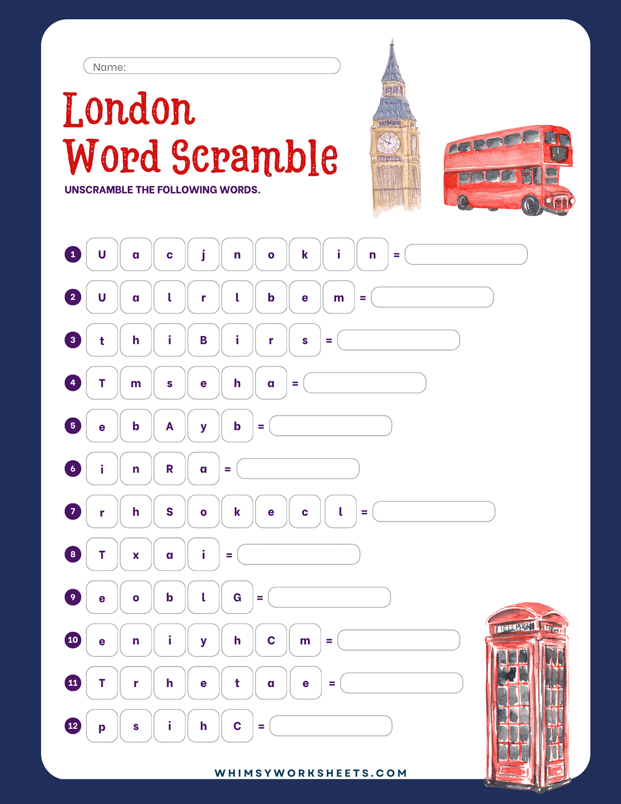 London Word Scramble