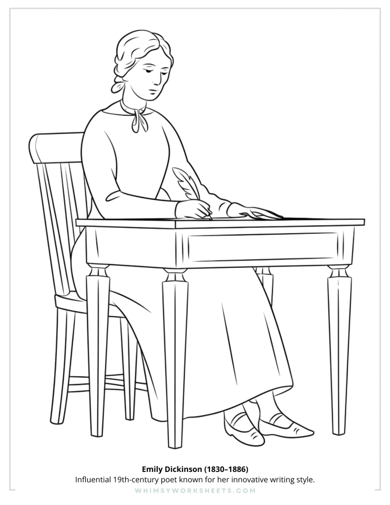 Emily Dickinson 
 Coloring Page Historic Women in the United States
